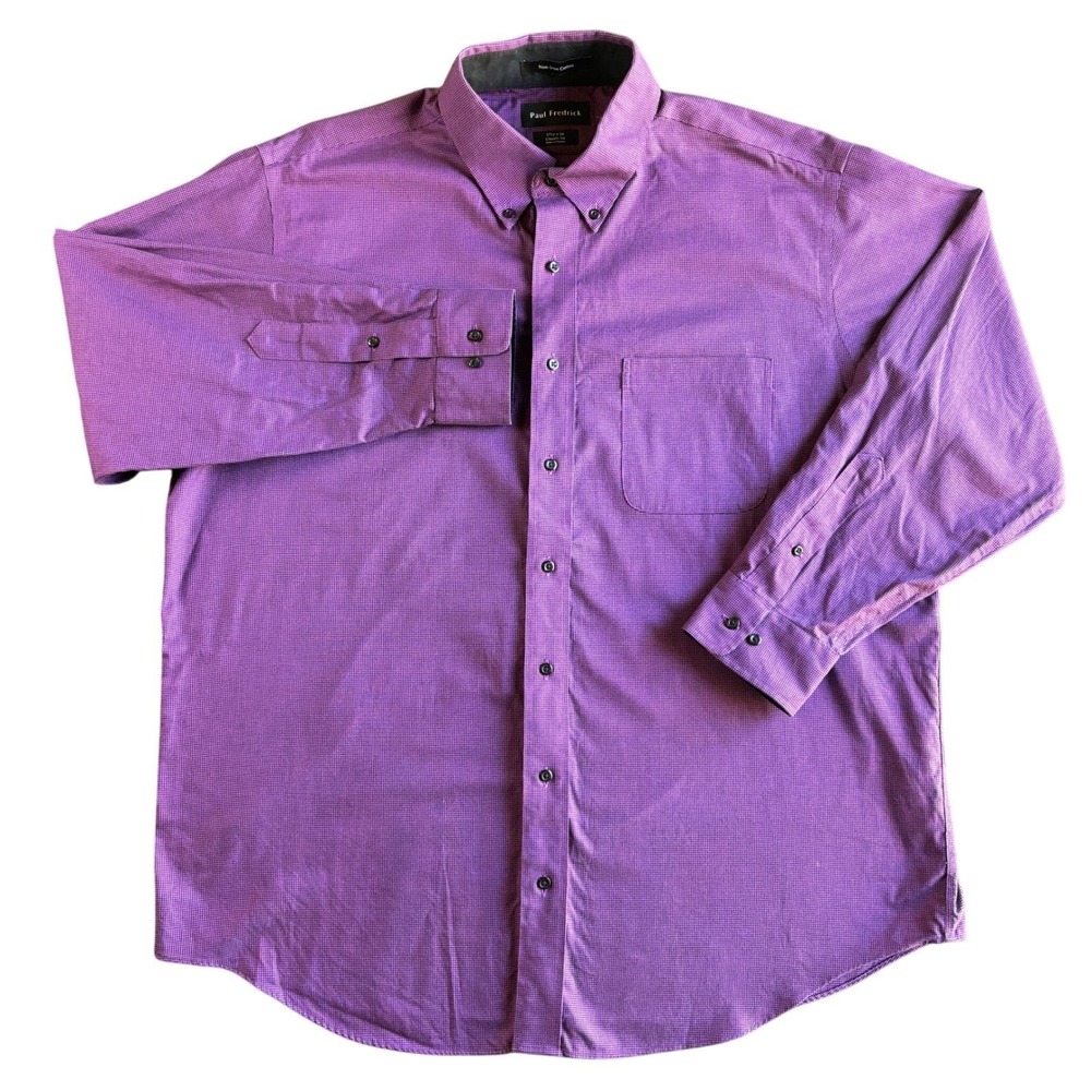 Paul Fredrick Mens Dress Shirt 17.5x34 Purple Cotton Non-Iron Classic Fit Preppy